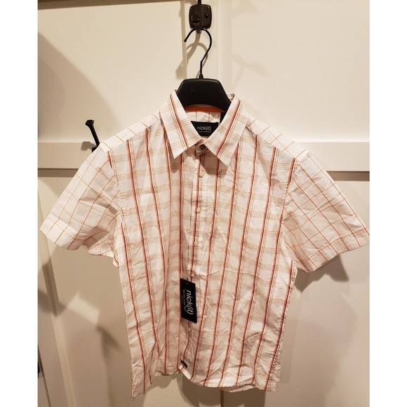 VTG HTF Nick(it) Shirt Mens S Button Down White with Orange Striped Short Sleeve - Picture 1 of 16